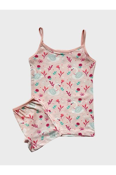 elmas kids Set boxer pentru fete din bumbac, roz, cu model de flori de lebădă