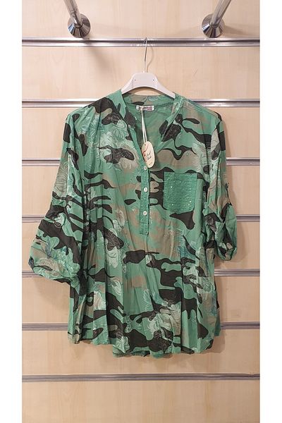 Park Moda Cămașă Tie Dye Camuflaj Model Paiete Detaliat Jumătate de nasturi