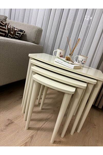 Home Başaran Concept Üst Kalite 1. Sınıf Mdf Boyalı 4 Lü Zigon Sehpa Krem Sehpa