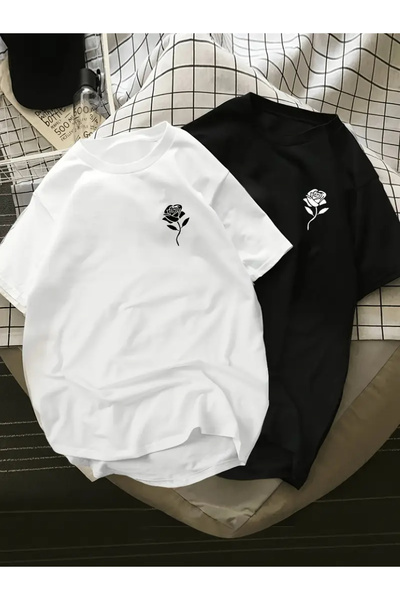npLStore Set de 2 tricouri oversize unisex cu imprimeu trandafiri