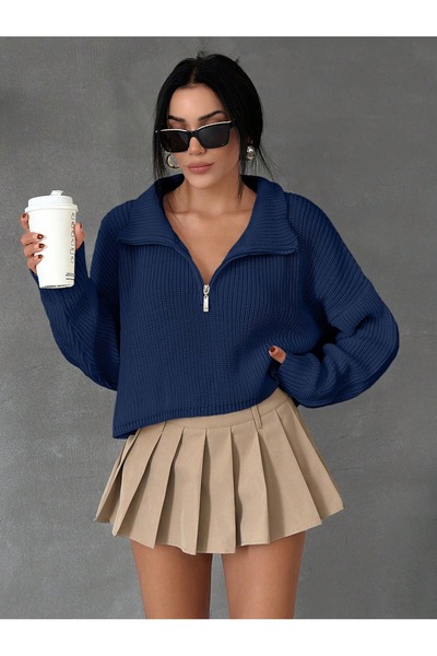 Cloudy Kids Pulover de damă oversize cu fermoar tricotaj