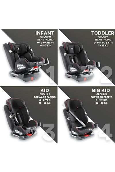 TEKNUM Teknum Evolve 360 Car Seat (0 - 12yrs) with Sunveno Fashion Diaper Bag - Black