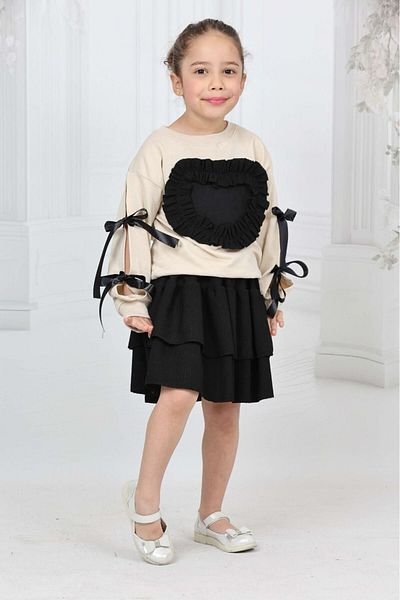Tintini Kids Σετ κοριτσίστικη φούστα με μοτίβο καρδιάς και βολάν με μοτίβο