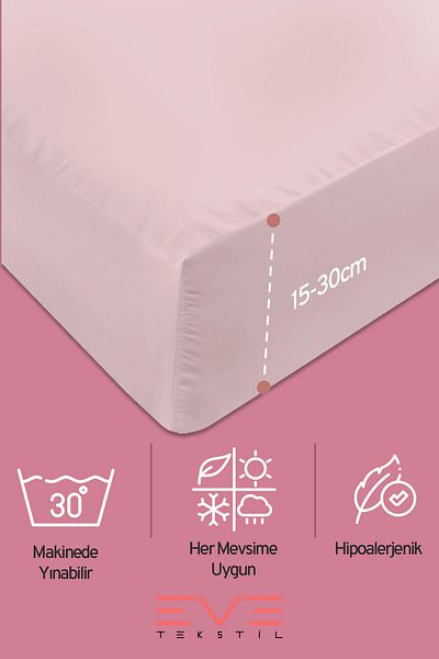 Eve Tekstil Baby & Child Antiallergic Cotton Ranforce Elastic Sheet and Pillowcase Set