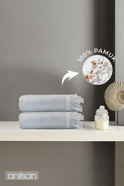 Anılsan Set of 2 Gray Jelena Hand Towels - 50X90 Cm, 225 Gr, 100% Cotton, Spa and Hotel Towels, Suitable for Daily Use