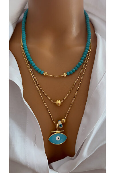 Nevaa Still Altın kaplama zincir göz tasarım çoklu kolye “tüm set”