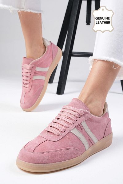 Mio Gusto Valda Genuine Suede Powder Color Women's Sneakers
