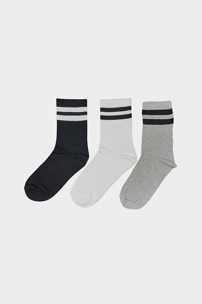 Socksturka Чифт от 3 двойни раирани тенис чорапи, сиво-черно-бели