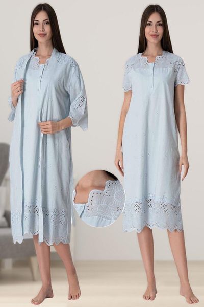 Pelin Set cămașă de noapte pentru maternitate pentru femei Blue Scalloped