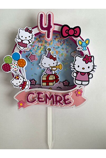 nerisdesign Sevimli Hello Kitty Temalı 3D Cake Topper Doğum Günü Pasta Süsü