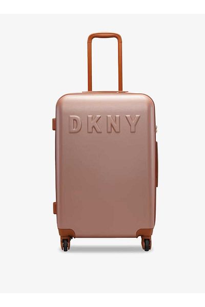 Dkny حقيبة ترولي صلبة بتفاصيل الشعار ومقبض قابل للسحب 24 بوصة - تسجيل الوصول