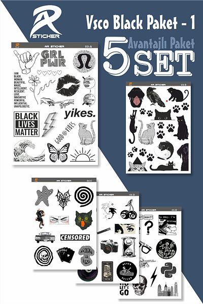 AR Sticker Vsco Black Laptop Notebook Tablet Sticker Advantageous Package 1 - 5Set
