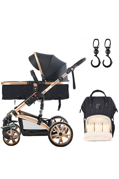TEKNUM Teknum 3 in 1 stroller-Black + Sunveno Diaper Bag-Black + Hooks