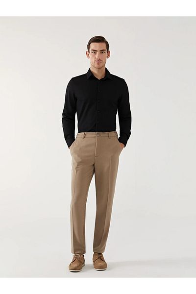 LC Waikiki Pánská košile LCW Vision Black Slim Fit s dlouhým rukávem