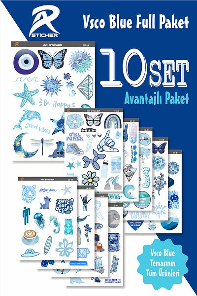 AR Sticker Vsco Blue Laptop Notebook Tablet Sticker Full Pack - 10Set