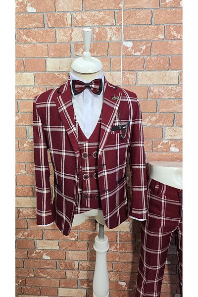 HAYTA Suit Vest Shirt Set 5Years-14Years Trend Claret Red
