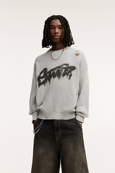 Pull & Bear STWD graffiti ripped jumper