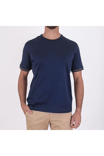 PAUL&SHARK Men's Round Neck Sleeve Fin Detailed Cotton Navy-White T-Shirt 25411017 -13E