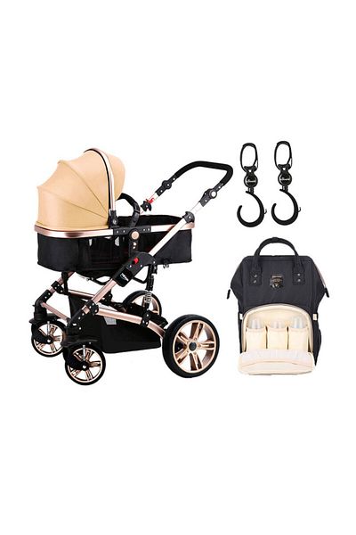 TEKNUM Teknum 3 in 1 Pram stroller-Khaki + Sunveno Diaper Bag Black + Hooks