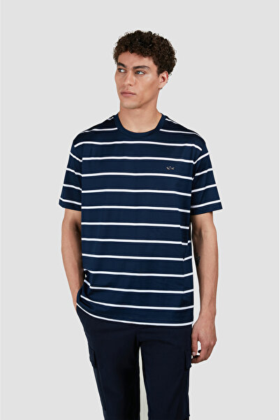 PAUL&SHARK Erkek Yuvarlak Yaka Regular Fit Çizgili %100 Pamuklu Kısa Kollu La...