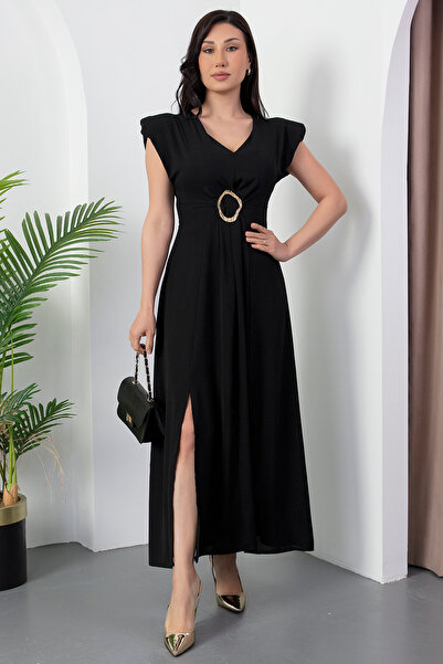 PULLIMM V-Neck Metal Buckle Detail Dress Ny4506