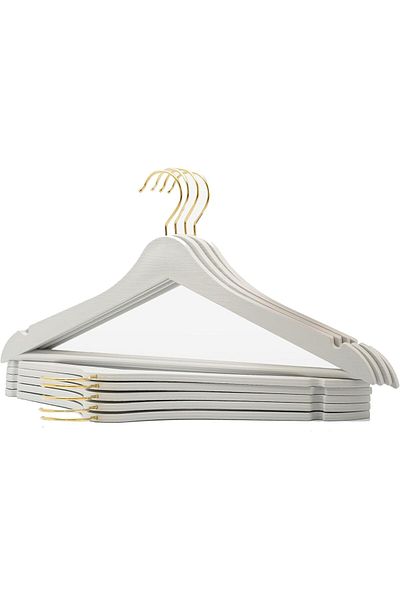 STOREMAX Acelya 24 Pieces White Wooden Look Plastic Hanger Clothes Clothes Shirt Hanger Gold Hook