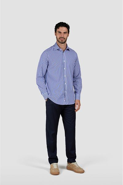 PAUL&SHARK Men's Regular Fit Line Print Long Sleeve Blue Shirt 25413032 Cf-V91