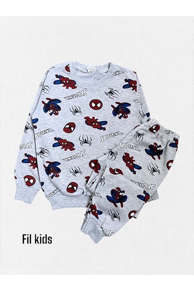 Fil Kids Boy's 100% Cotton Gray Spiderman Print Long Sleeve Seasonal Pajamas Set