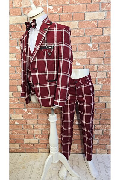 HAYTA Takım Elbise Yelekli Gömlekli Set 5yaş-14yaş Trend Bordo