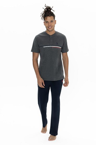U.S. Polo Assn. Ανδρικό κοστούμι πιτζάμα μεγάλου μεγέθους Us Polo, κουμπιά με λαιμόκοψη με λαιμόκοψη με λεπτομέρεια στην τσέπη