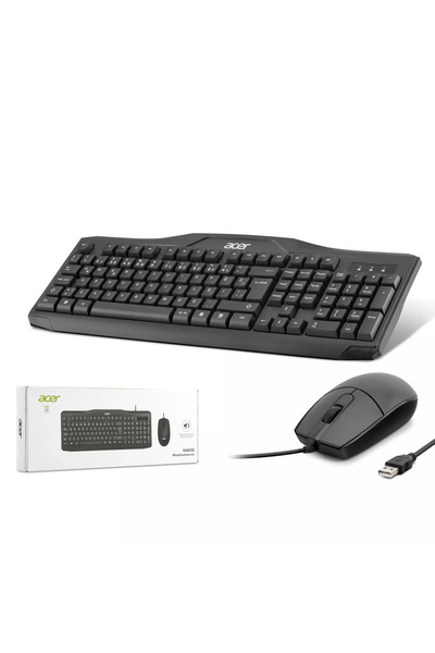 ACER Oak-930 Kablolu Sessiz Tuşlu Klavye Moue Set Siyah (KLAVYE 1,40CM/MOUSE 1.60CM KABLO)
