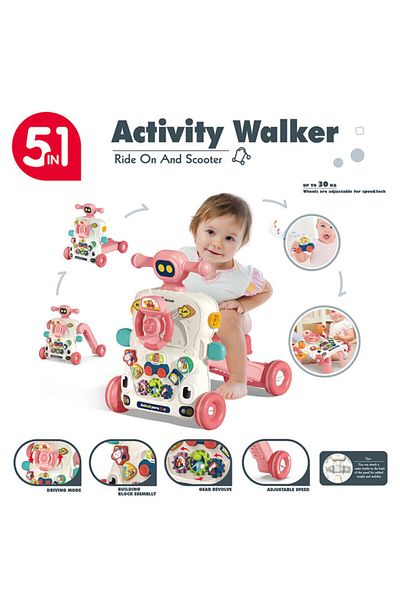 TEKNUM 5-IN-1 Baby Walker/Learning Table Mode/Game Panel Mode/Scooter Mode/Roller Coaster Mode w/ Music