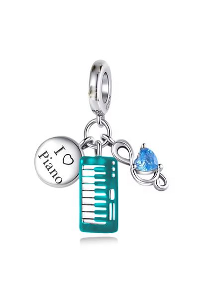 Fubena I Love Piano Dangle Silver Charm