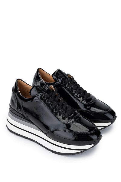 Tamer Tanca Women's Genuine Leather Black Patent Leather Sneakers & Sports Shoes