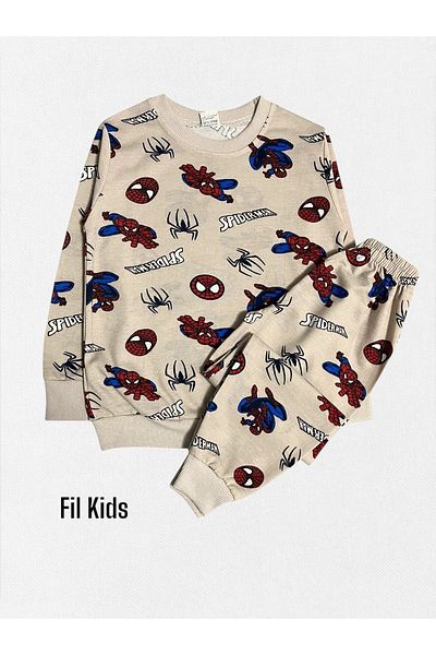 Fil Kids Σετ εποχιακής πιτζάμες με μακρυμάνικο σχέδιο Spiderman για αγόρι 100% βαμβακερό μπεζ