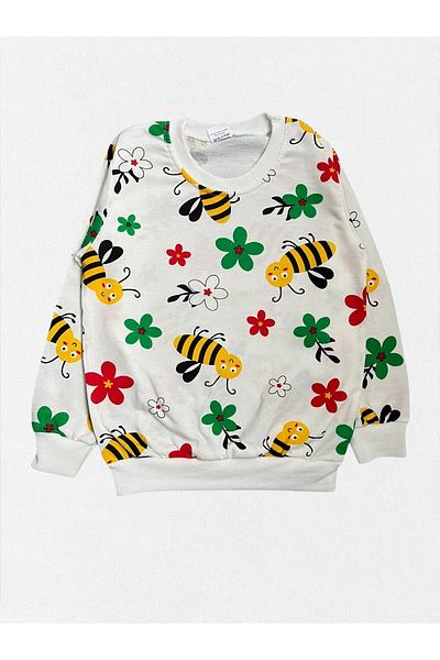 Fil Kids Set de pijamale sezoniere cu mânecă lungă, 100% bumbac, alb, cu flori de albină