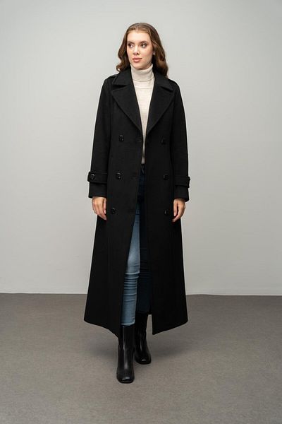 Olcay Dlouhý dvouřadý kabát - nárameníka s detaily, ČERNÁ 3056