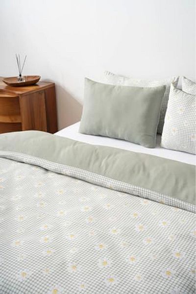 STOREMAX Green Daisy Double Duvet Cover Set, Cotton