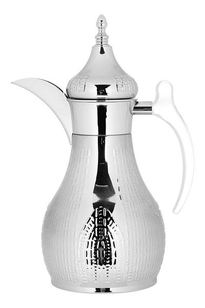 ALSAIF Haila Steel Thermos 1.2 Liters Engraved Transparent Handle Silver