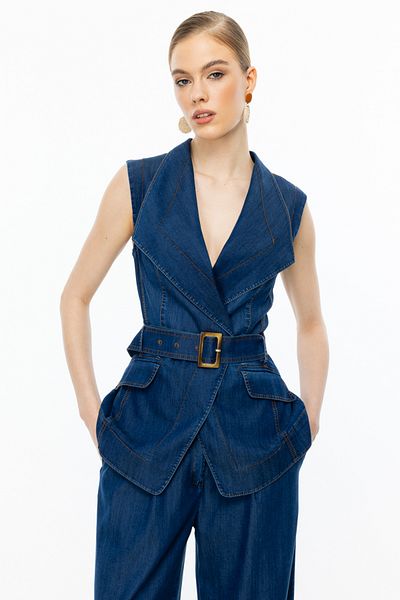 Ekol Double Breasted Collar Belted Vest