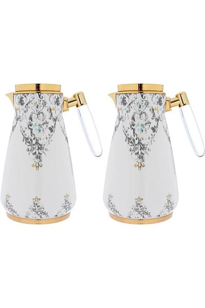 ALSAIF Steel Thermos Set (Sahar) 1 Liter 0.75 Liters 2 Pieces White