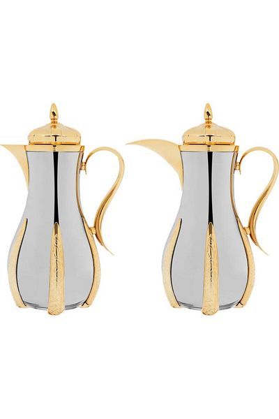 ALSAIF Sana Stainless Steel Thermos Set 2 Pieces 1/1 Liter Golden Silver