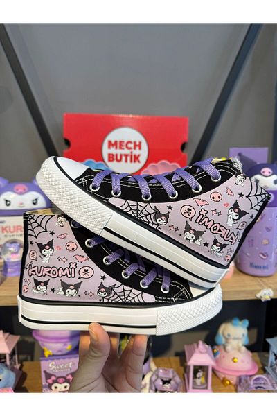 MECH BUTİK Pantofi sport pentru fete, negri, imprimați complet Kuromi