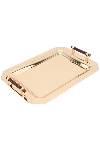 ALSAIF Alif Serving Trays Set With Dates Steel 3 Pieces Gold