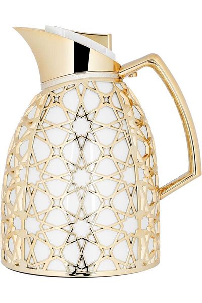 ALSAIF Andalusia Glass Thermos Set 0.75/1 Liter Islamic Pattern White Gold