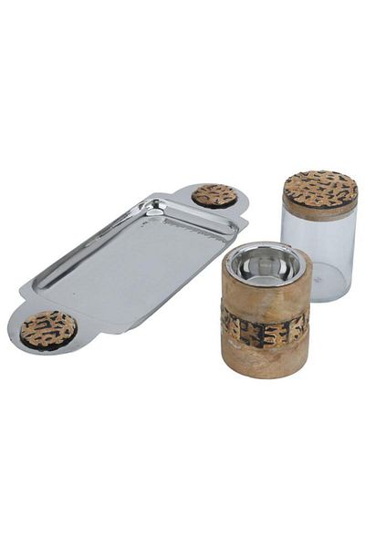 ALSAIF Steel Incense Burner Set 29.5 X 14 X 11.5 Cm 3 Pieces Tofariya Cylindrical Silver