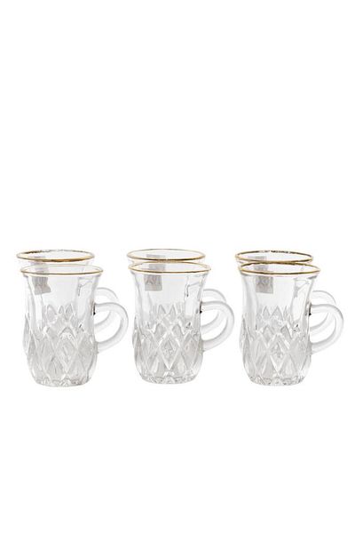 ALSAIF Tea Set With Max Glass Handle Gold Line 6 Pieces Transparent