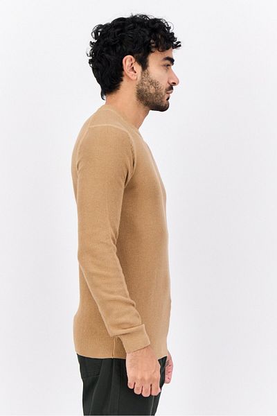 Sorbino Men Crew Neck Knitted Long Sleeves Sweater, Tan