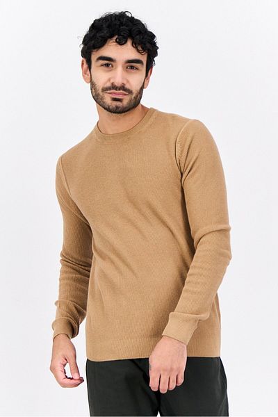 Sorbino Men Crew Neck Knitted Long Sleeves Sweater, Tan