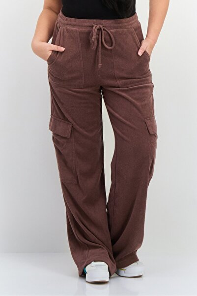 NIA بنطلون كارجو سادة بقصّة عادية للنساء، بني